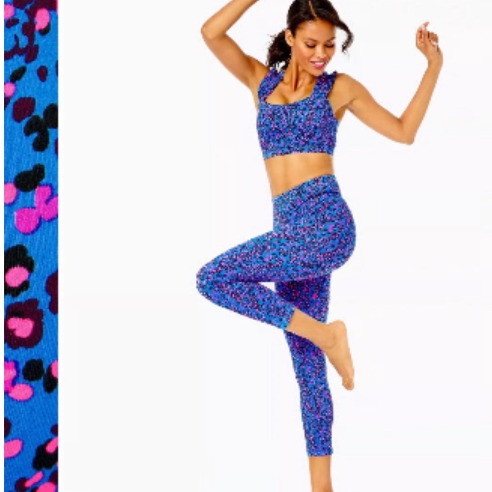 Lilly Pulitzer Luxletic Midi Leggings Blue Flare Growl and Prowl